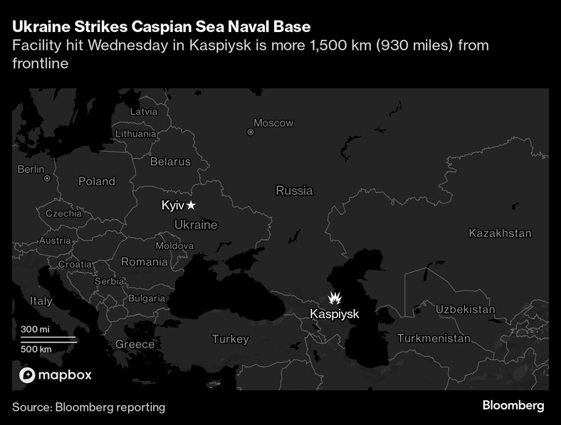Ukraina atakuje bazę morską na Morzu Kaspijskim | Obiekt zaatakowany w środę w Kaspijsku znajduje się ponad 1500 km od linii frontu