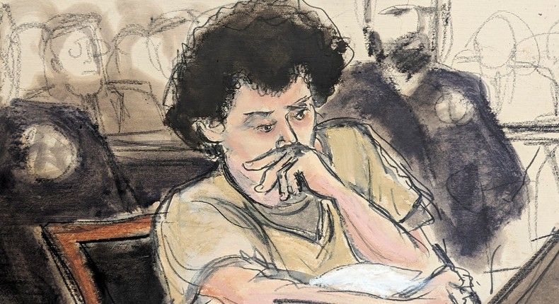 In this courtroom sketch, Sam Bankman-Fried is seen during his sentencing hearing.Elizabeth Williams via AP