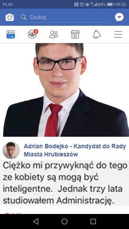 Wpis zniknął już z profilu kandydata