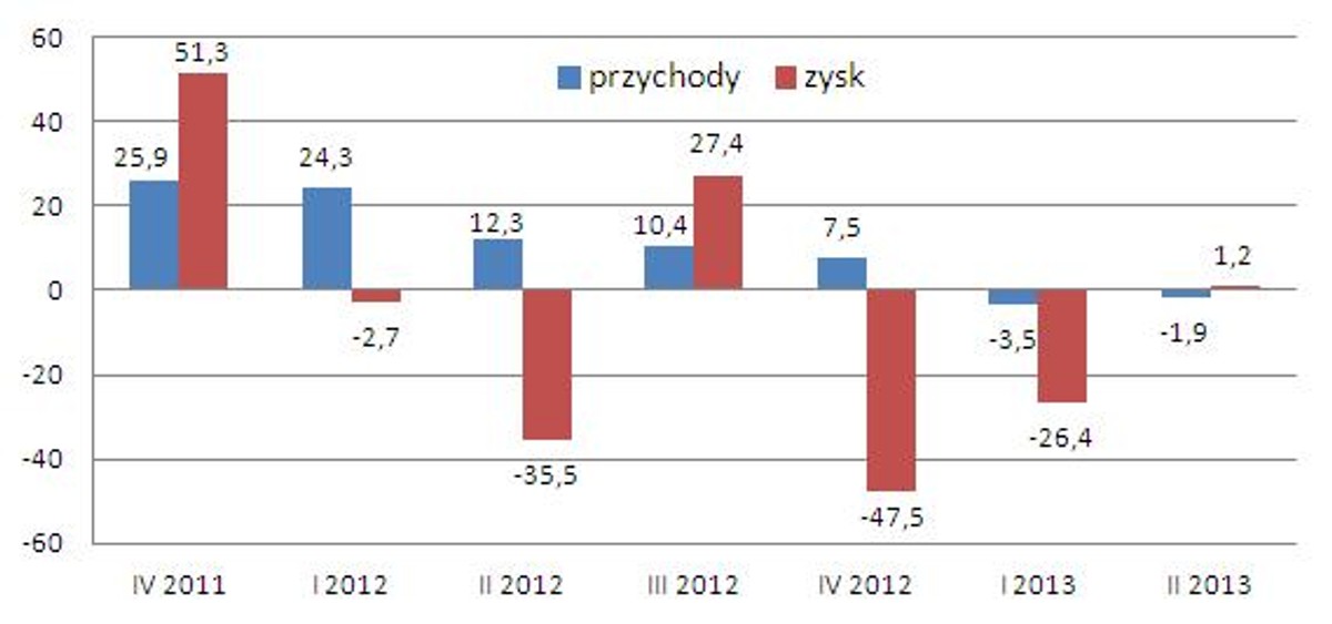 Dynamika przychodów i zysków WIG20 wrzesień 2013