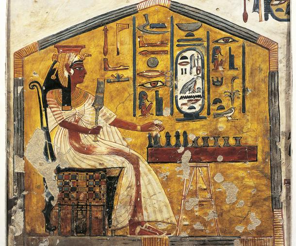Fresk z grobu Nefertari (1292-1255 p.n.e.) przedstawiający żonę faraona grającą w senet, Dolina Królowych w Tebach. Fot. G. Dagli OrtiDeAgostini/Getty Images