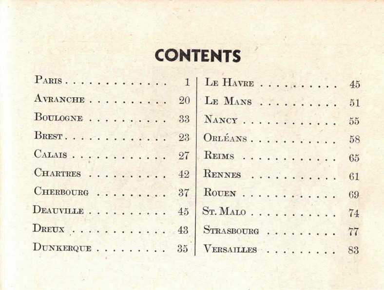 Spis treści przewodnika po Paryżu i nie tylko. Problem w tym, że wiele z tych miejsc w 1944 stanowiło stertę gruzu