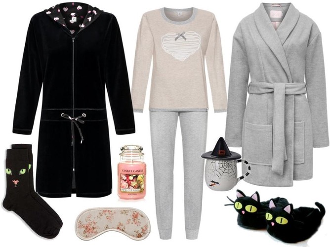 STYLIZACJE na andrzejki w domu: szlafrok- Dn Nightwear/sklep.dn-nightwear.com, piżama- Dn Nightwear/sklep.dn-nightwear.com, szlafrok- White House/whitehouse.sklep.pl, kapcie- Tkmaxx/tkmaxx.pl, skarpety- Tkmaxx/tkmaxx.pl, kubek- Tkmaxx/tkmaxx.pl, świeczka- Tkmaxx/tkmaxx.pl, opaska na oczy- Tkmaxx/tkmaxx.pl