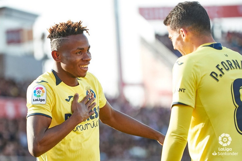 Samuel Chukwueze (left) now has five league goals this season for Villarreal (Twitter/Villarreal) 