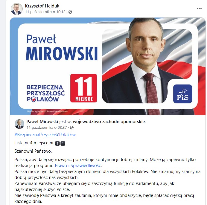 Komendant Krzysztof Hejduk wspiera kandydatów PiS-u