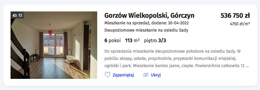 Ogłoszenie w serwisie Morizon