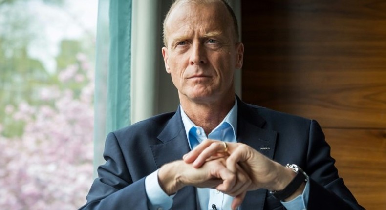 Airbus Group CEO Tom Enders poses during an interview for AFP in Amsterdam on April 12, 2017