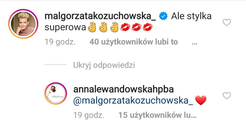 Małgorzata Kożuchowska na Instagramie Anny Lewandowskiej