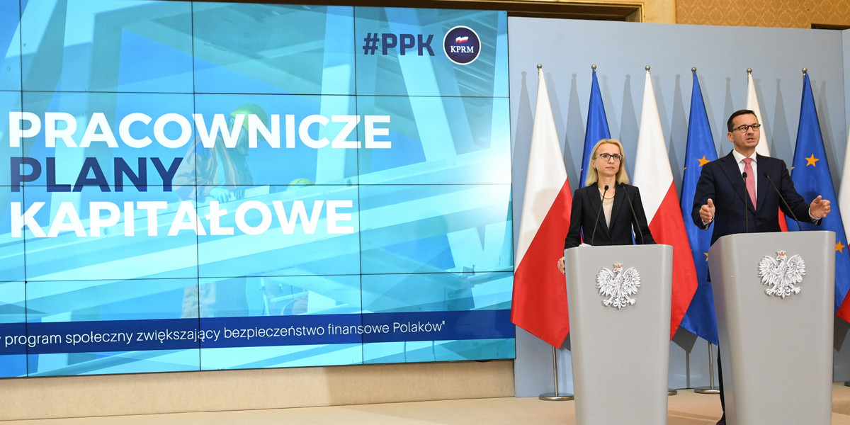 Minister finansów Teresa Czerwińska i premier Mateusz Morawiecki przedstawili założenia PPK