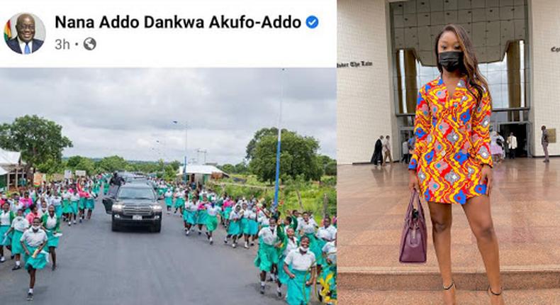 Efia Odo calls out Nana Addo for sharing photos of  students lining to wave him