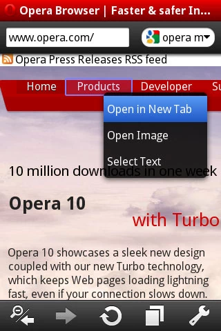 Przeglądanie na kartach w przeglądarce internetowej Opera Mini 5 beta