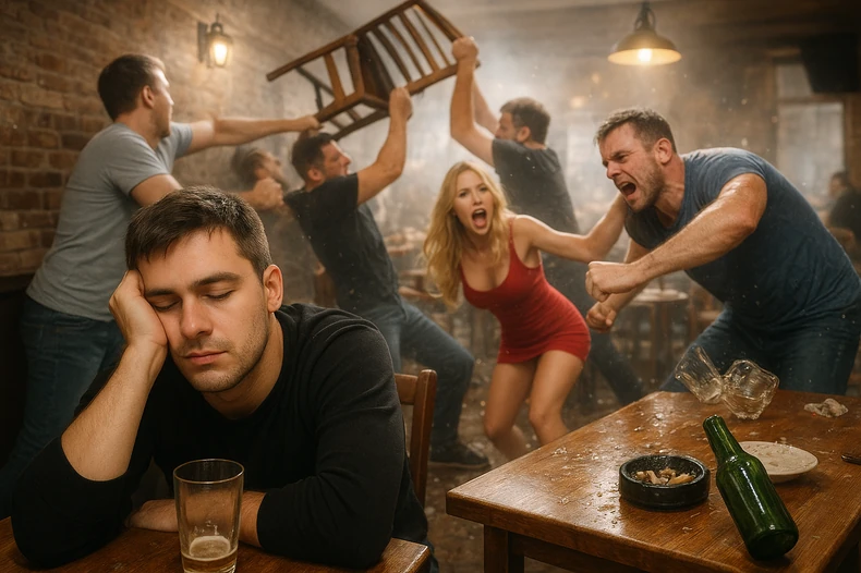 Tuča u kafani, AI ilustracija 