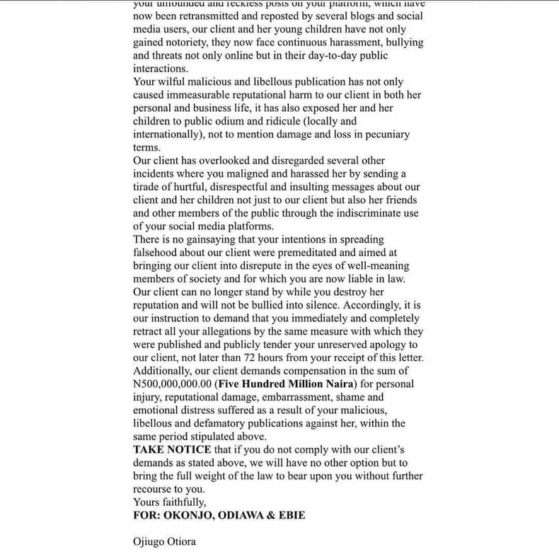 2Face Idibia's baby mama Pero files suit against Annie Idibia, demands N500M and apology