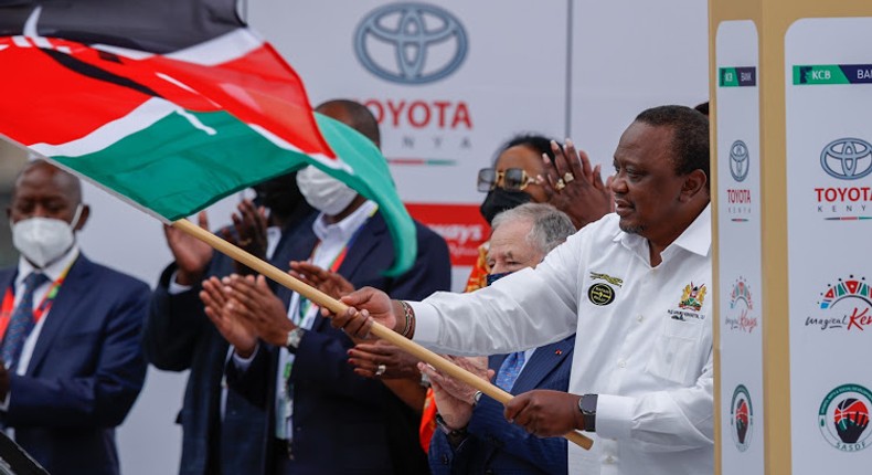 President Uhuru Kenyatta flagging off the 2021 World Rally Championship (WRC) Safari Rally at KICC, June 24, 2021