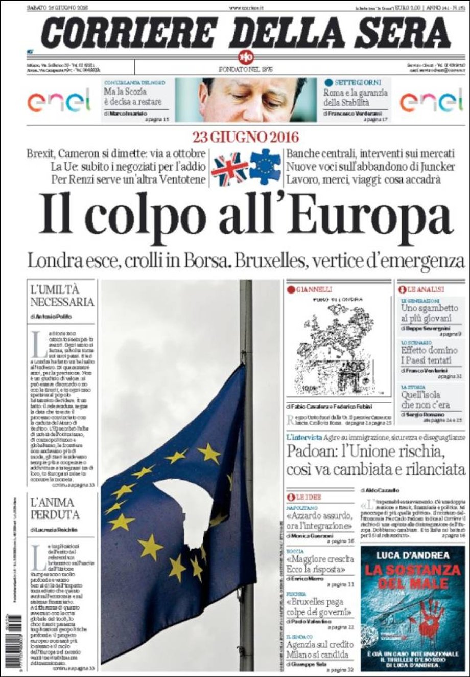 Corriere della Sera (Włochy): "Cios dla Europy"