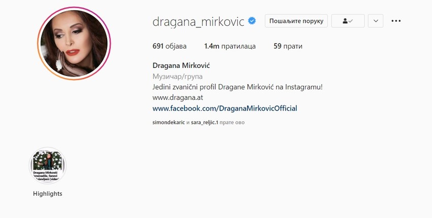 Dragana Mirković, Instagram