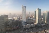 Warszawa smog zima panorama wieżowce drapacze chmur