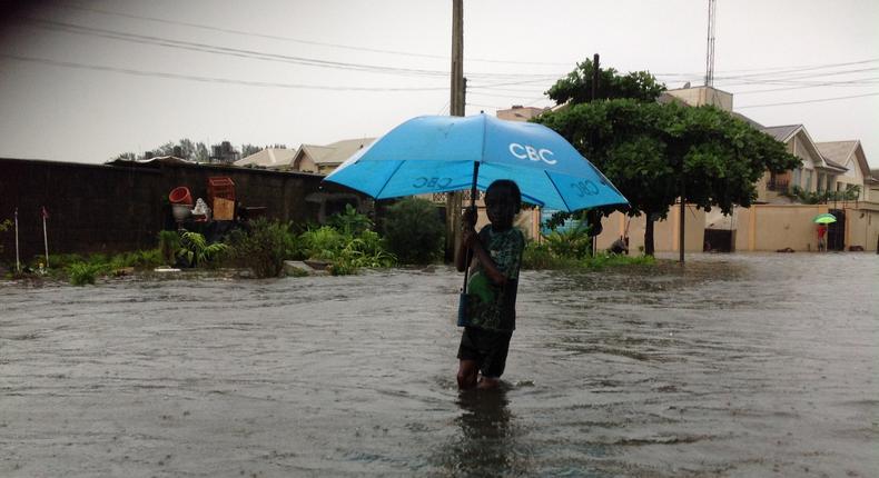 A boy in Lagos flood 