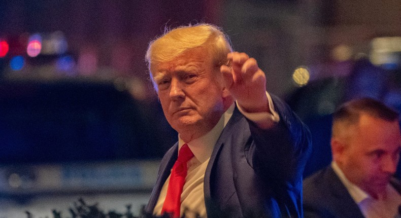 Former US President Donald Trump arrives at Trump Tower the day after FBI agents raided his Mar-a-Lago Palm Beach home, in New York City on August 9, 2022.