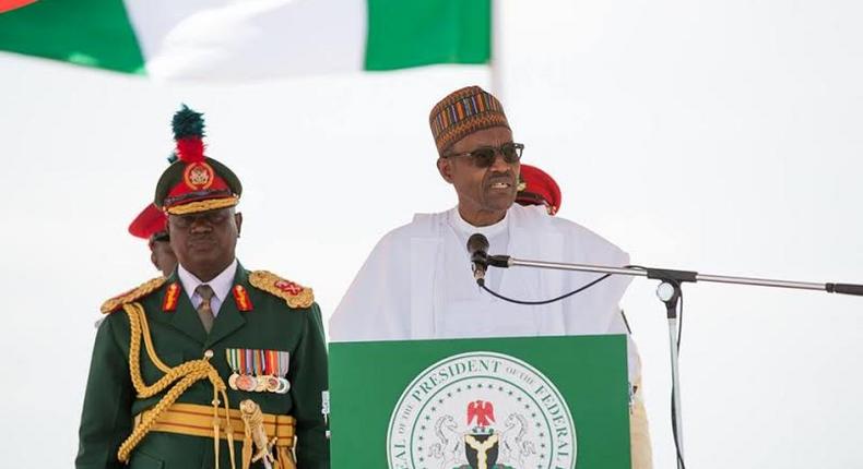 President Buhari addressing Nigerian army in Kadunaon Saturday, September 12, 2015