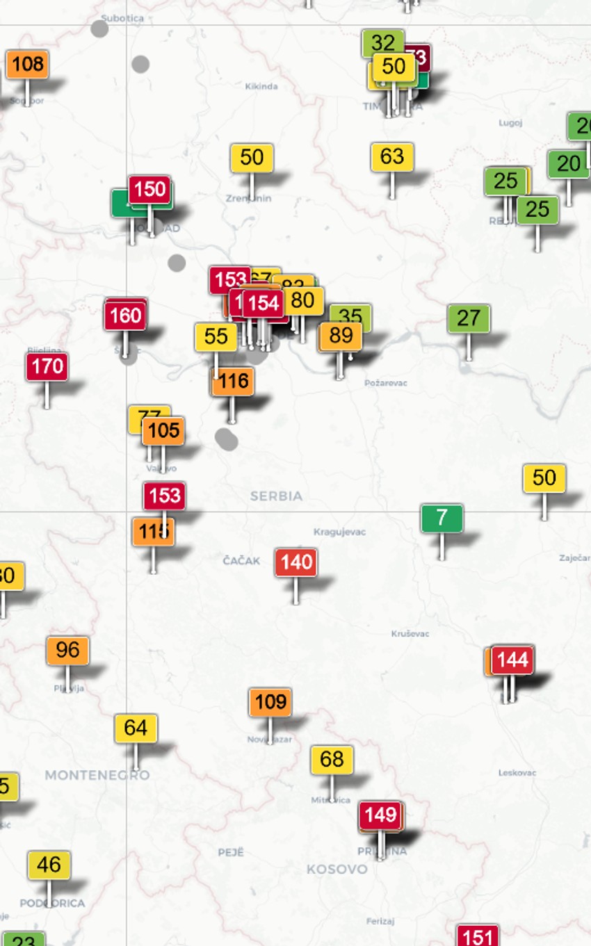 Vazduh je danas zagađen gotovo u svim delovima Srbije