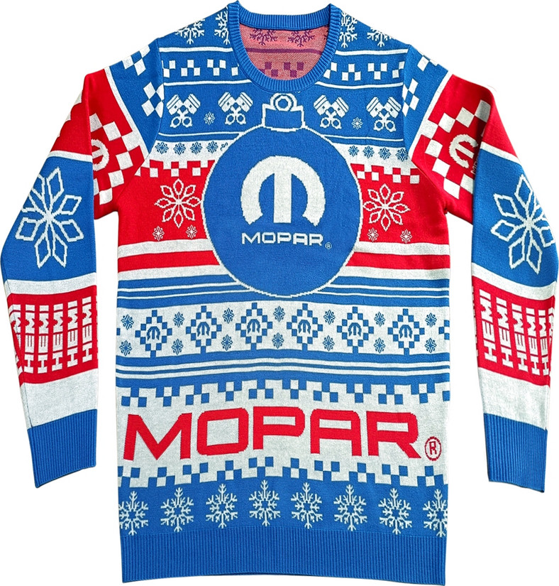 Brzydki świąteczny sweter Mopar