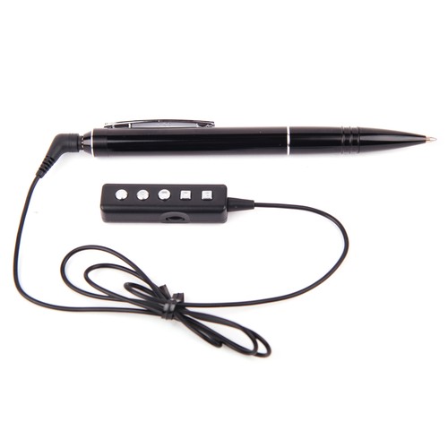 <b>Dyktafon w długopisie</b>
Wbudowany w długopis dyktafon cyfrowy posiada niezwykle czuły mikrofon, co umożliwia nagrywanie dźwięków z otoczenia na odległość 10 metrów. Urządzenie posiada również wbudowane wejście słuchawkowe, co pozwala na natychmiastowe odsłuchanie nagrania. Akumulator pozwala na 12 godzin bezproblemowej pracy dyktafonu.