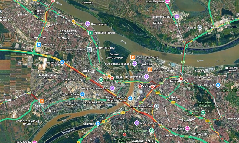 Mapa gužve u Beogradu