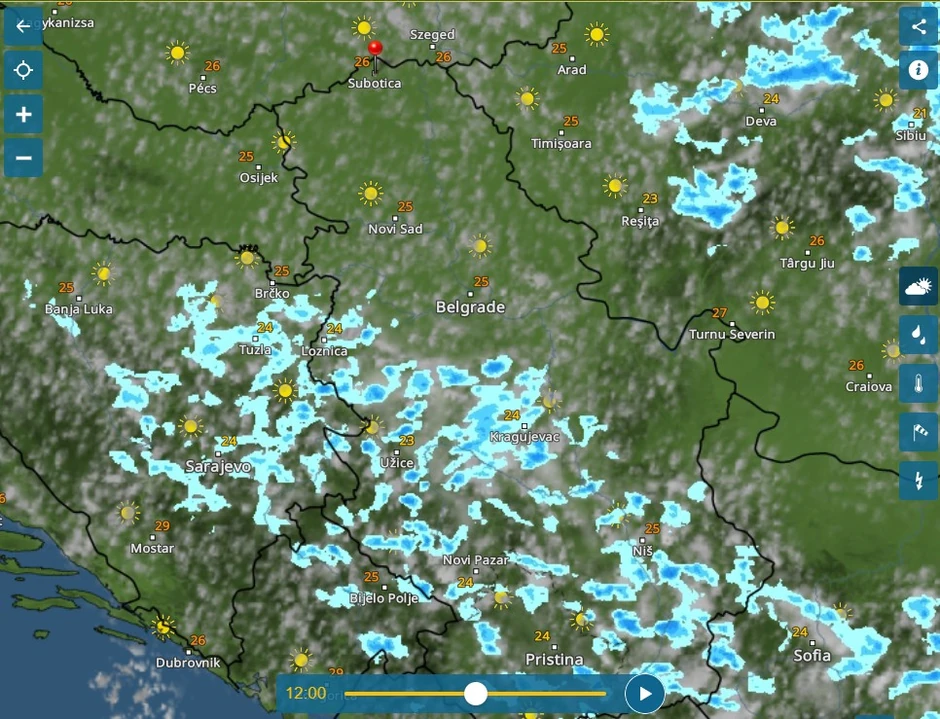 Vremenska radar za nedelju u 12 sati