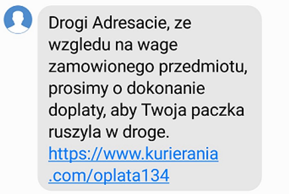 Przykładowy SMS od złodziei podszywających się za kuriera