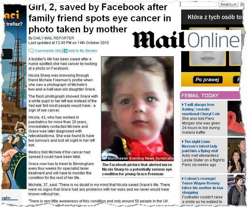 Zdjęcie na facebooku uratował dziewczynkę. Miała raka