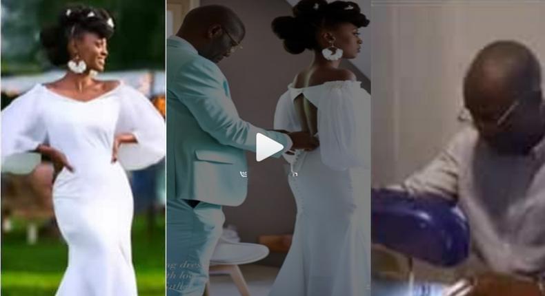 Reactions as bride wears wedding gown made for her by her dad: Oh wow! That's so beautiful
