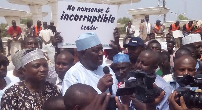 Babachir Lawal and Garba Shehu addressing Nigerians in Abuja