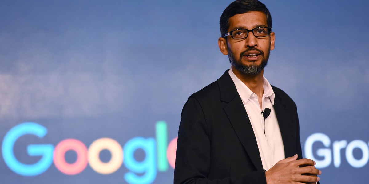 Na zdjęciu CEO Google Sundar Pichai. Tech-gigant został ukarany przez Komisję Europejską trzecią karą od września 2017 roku