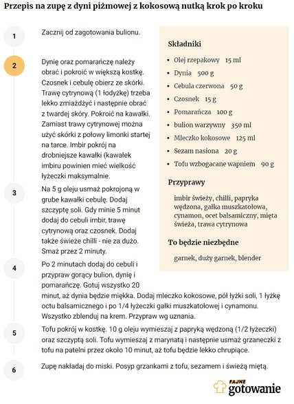 Przepis na zupę z dyni piżmowej z kokosową nutką, grzankami i tofu