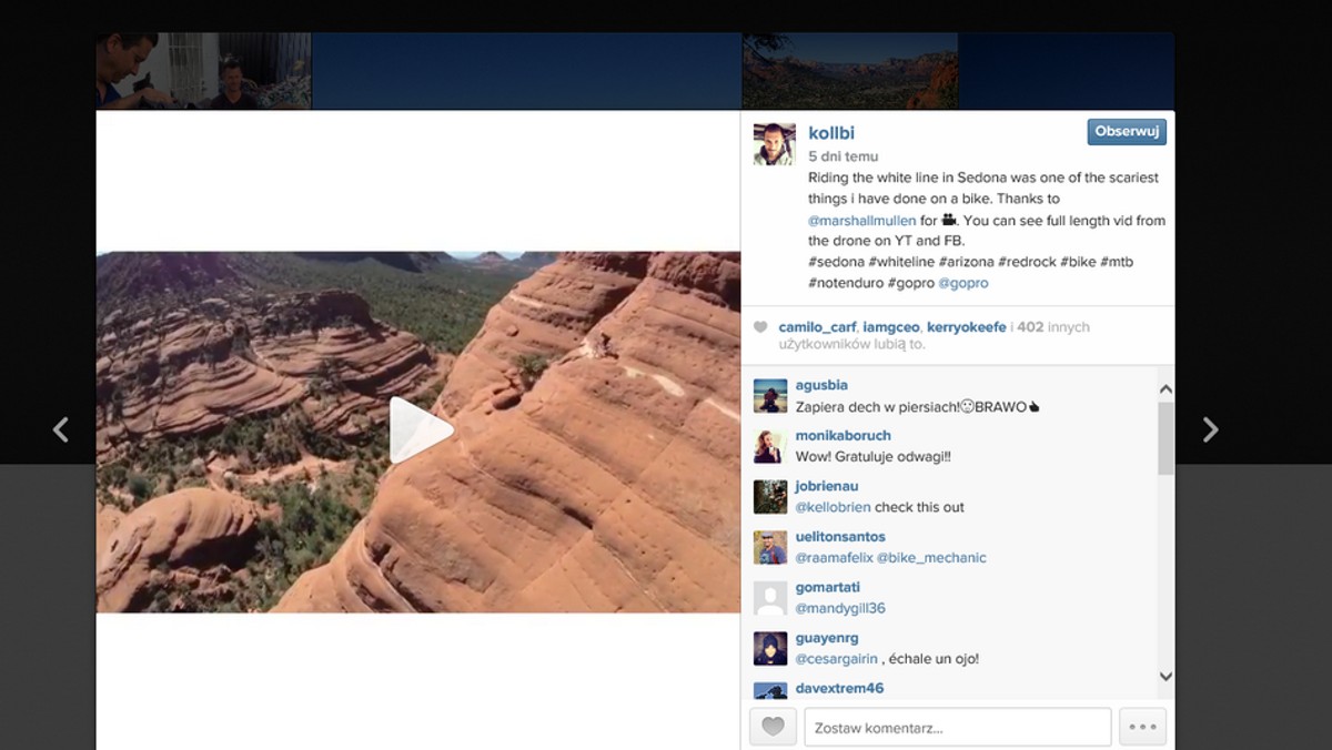 Internet oszalał na punkcie wyczynu Michała Kollbka. Polak zjechał na rowerze po krawędzi White Line. Górska trasa znajdująca się w amerykańskiej Sedonie, w stanie Arizona, jest bardzo stroma i niebezpieczna. „To jedna z najbardziej przerażających rzeczy, jakie zrobiłem na rowerze” - napisał na Instagramie.