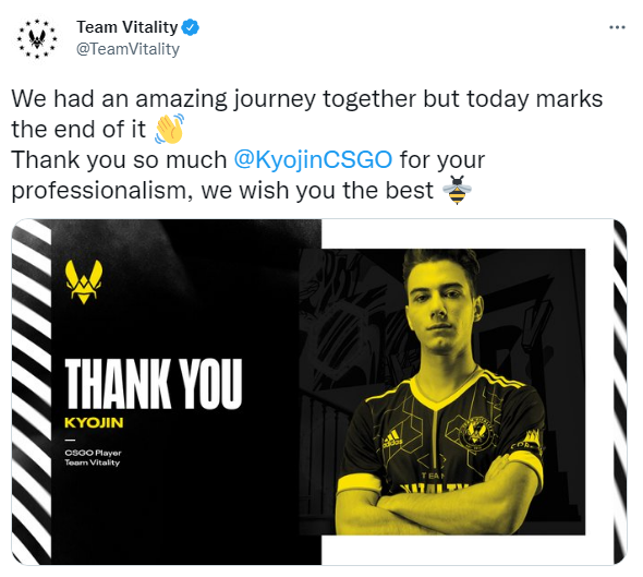 Vitality sa rozlúčili s Kyojinom aj na Twitteri.