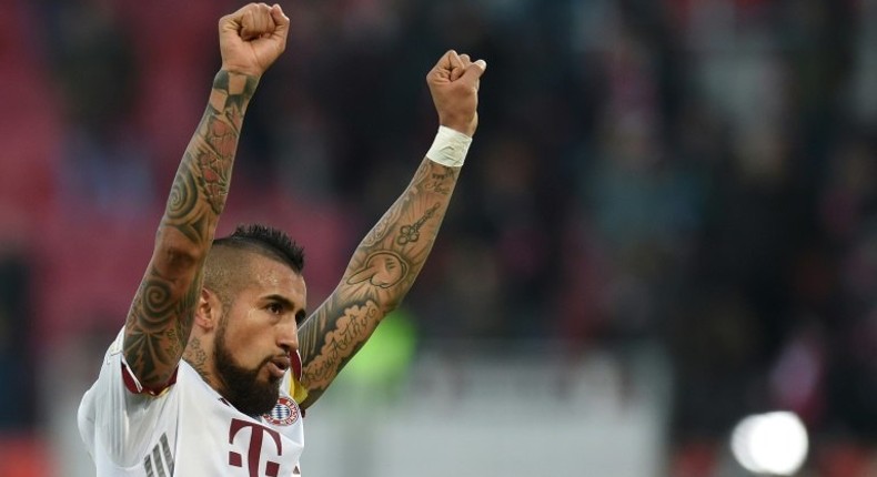 Bayern Munich's Arturo Vidal celebrates after their Bundesliga away win at Ingolstadt on February 11, 2017