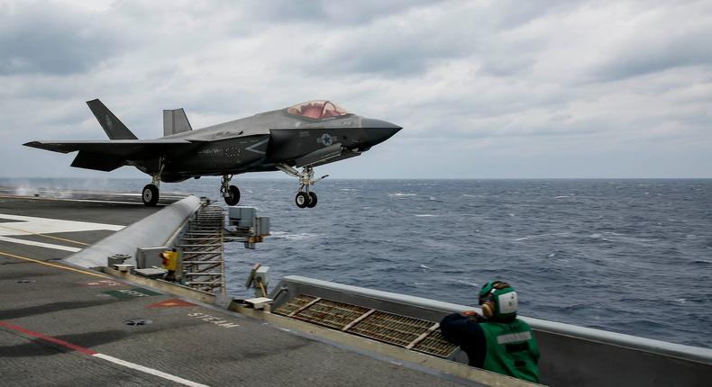 An F-35C launches from USS Abraham Lincoln in the Philippine Sea, February 22, 2022.