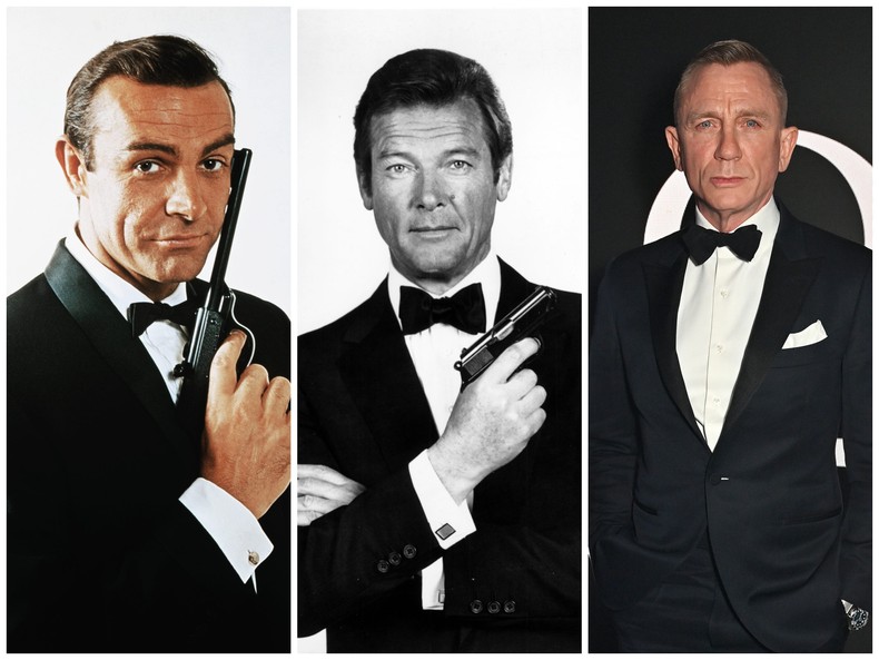 Sean Connery, Roger Moore, and Daniel Craig (left to right) have all played James Bond.Bettmann/Getty Images; Michael Ochs Archives/ Getty Images; David M. Benett/Getty Images