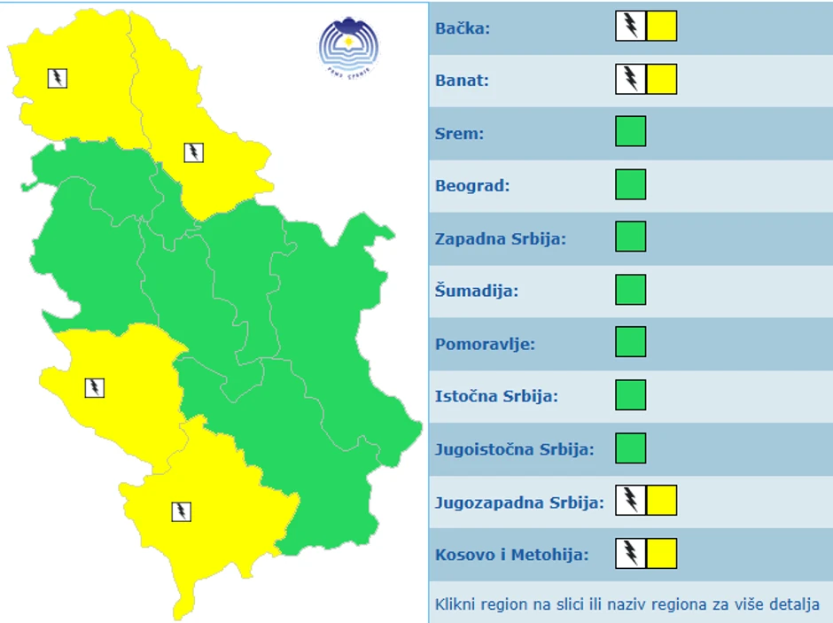 Meteoalarm za utorak, 18. avgust