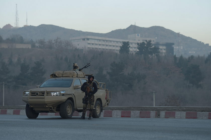 The Intercontinental Hotel is seen during an attack in Kabul, Afghanistan