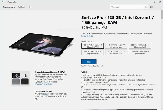 Surface Pro w sklepie Microsoft Store