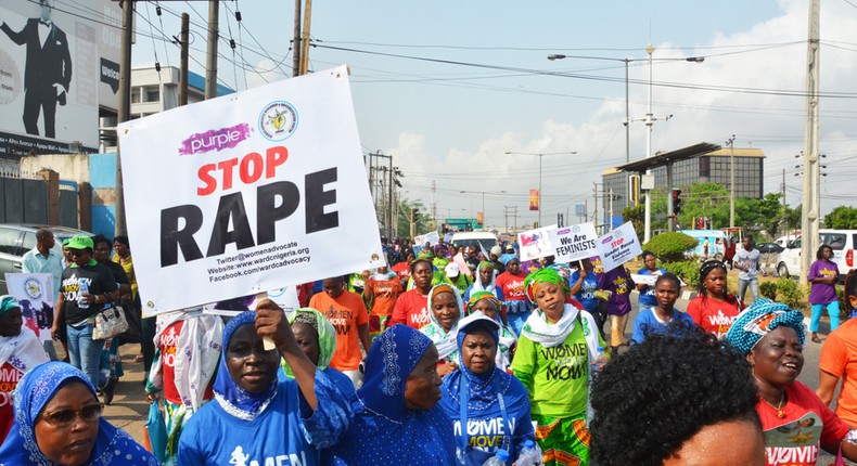 Nigerian women protest against violation and sexual abuse during the World International Women’s Day in Lagos, Nigeria. (Stringer/Anadolu Agency/Getty Images)