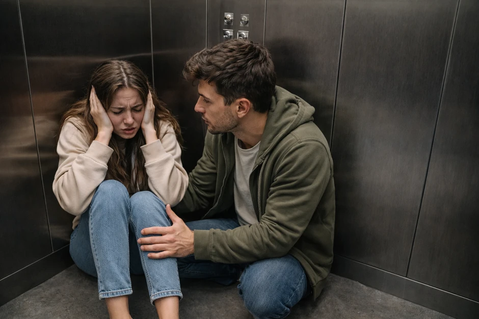 Nije retka pojava da se lift zaglavi i da dođe do napada panike; ilustracija