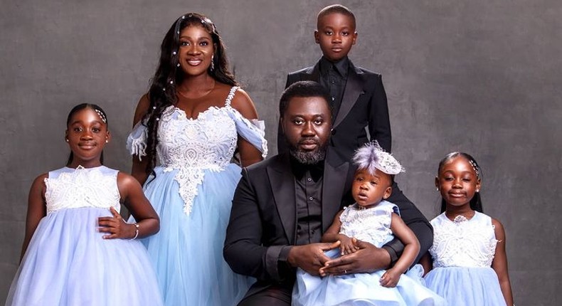 Mercy Johnson, husband mark 10th marriage anniversary with elegant family portraits 