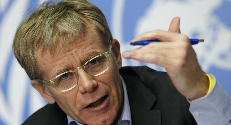 Bruce Aylward, Assistant Director-General for Emergencies at the World Health Organization gestures during a news conference on Ebola aside of the World Health Assembly at the United Nations in Geneva, Switzerland, May 26, 2015. 