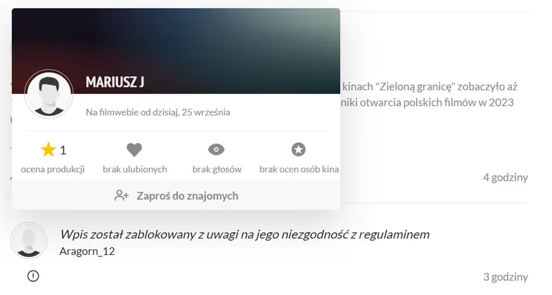 Filmweb ocenzurował komentarze niezgodne z regulaminem