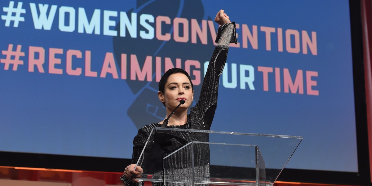 Rose McGowan says it's time for Hollywood to 'clean house' in first speech since Harvey Weinstein rape allegations