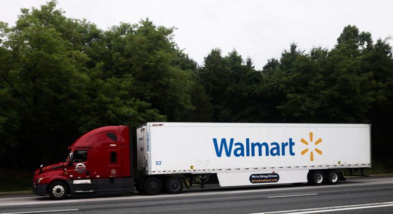 A truck semitrailer with Walmart's logo on a US highway.NurPhoto/Getty Images